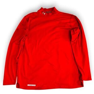 Under Armour XL Coldgear Mock Neck LS Shirt Red Fitted